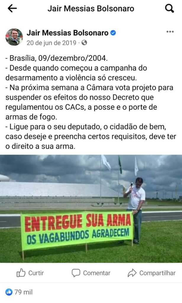 Post da rede social do Bolsonaro